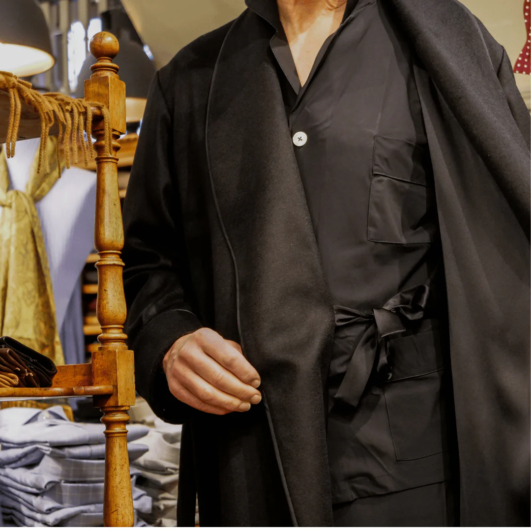 Black Dressing Gown with black silk piping - Image 3