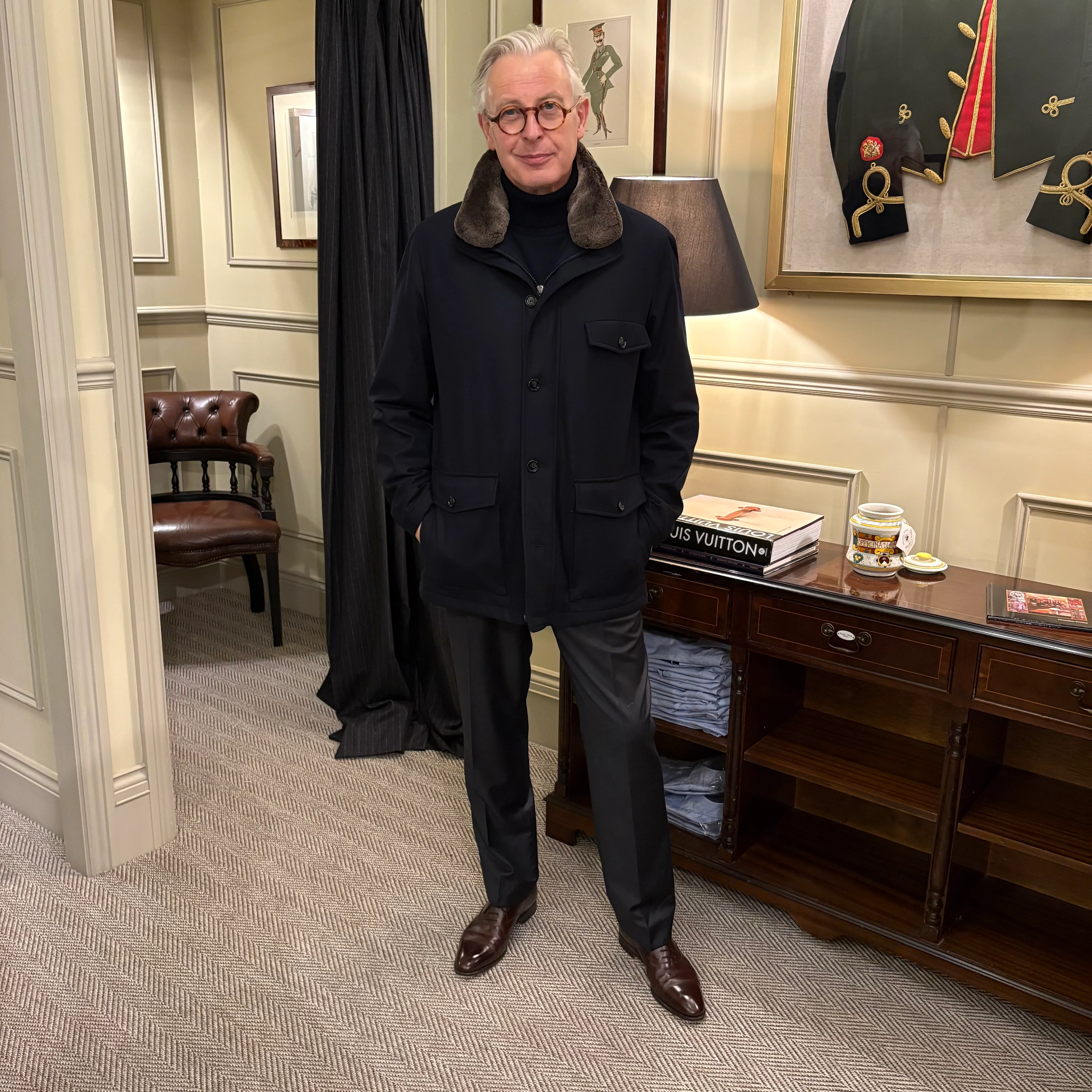 Rhodes Wood quilted jacket with detachable Lambskin collar - Image 10