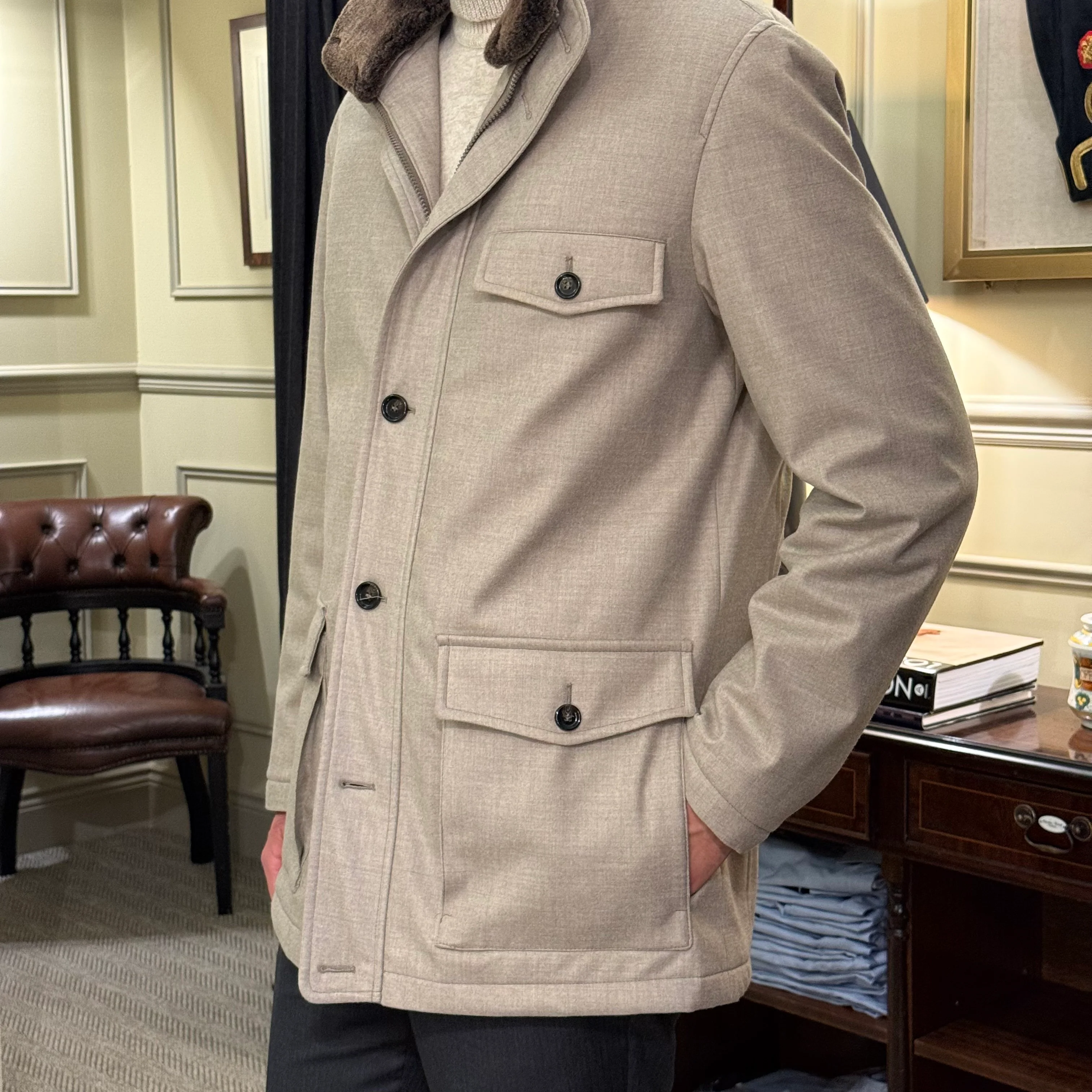 Rhodes Wood quilted jacket with detachable Lambskin collar - Image 3