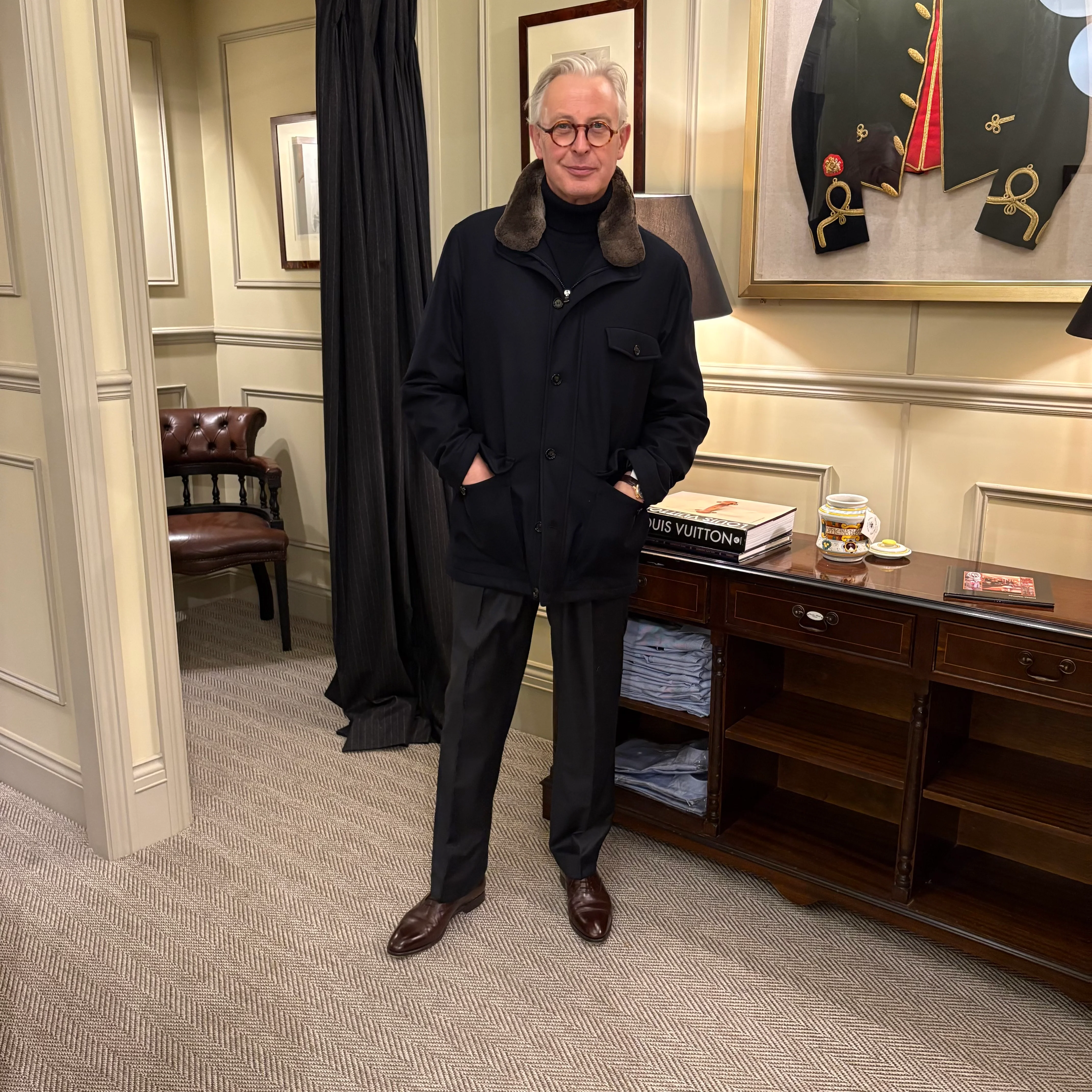 Rhodes Wood quilted jacket with detachable Lambskin collar - Image 5