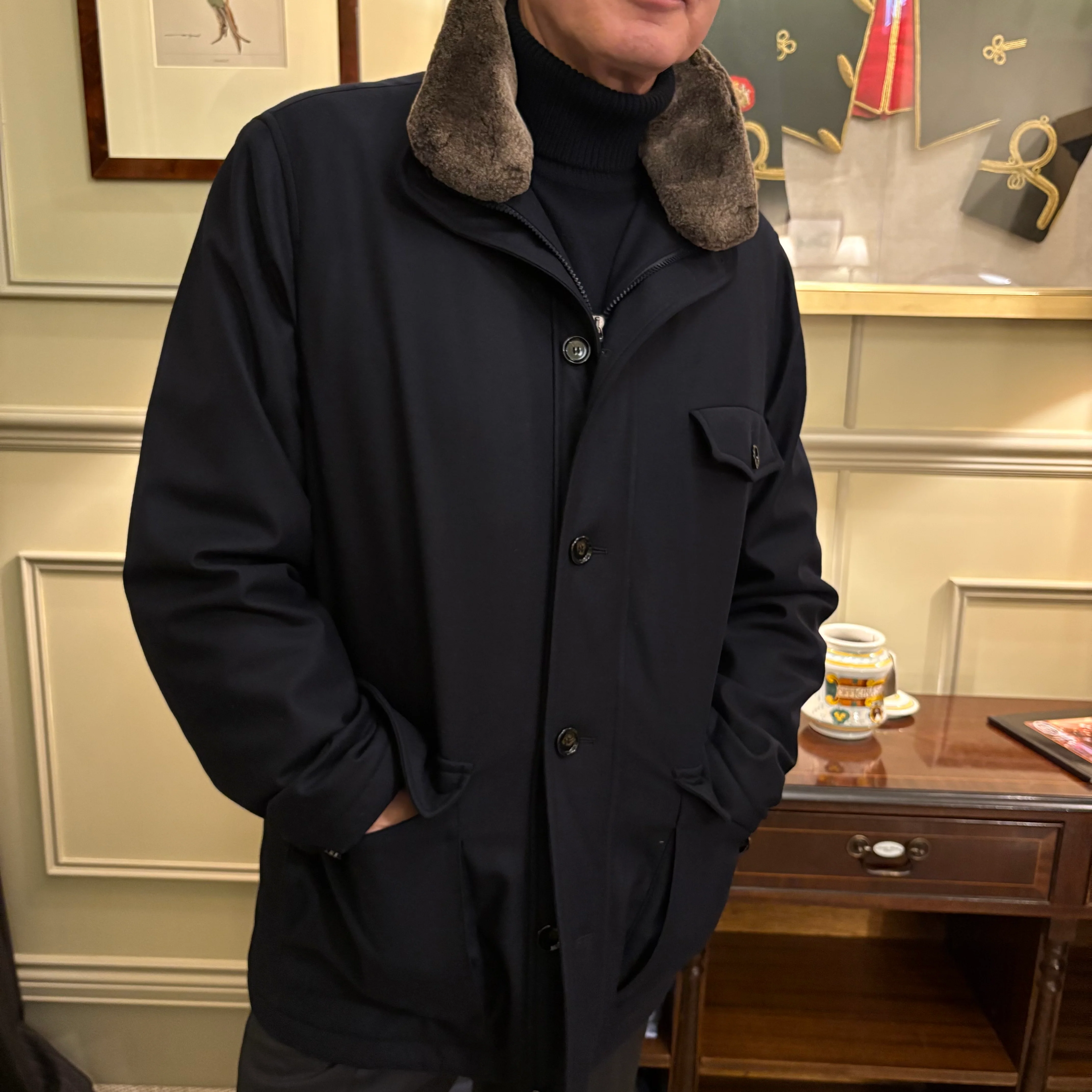 Rhodes Wood quilted jacket with detachable Lambskin collar - Image 6