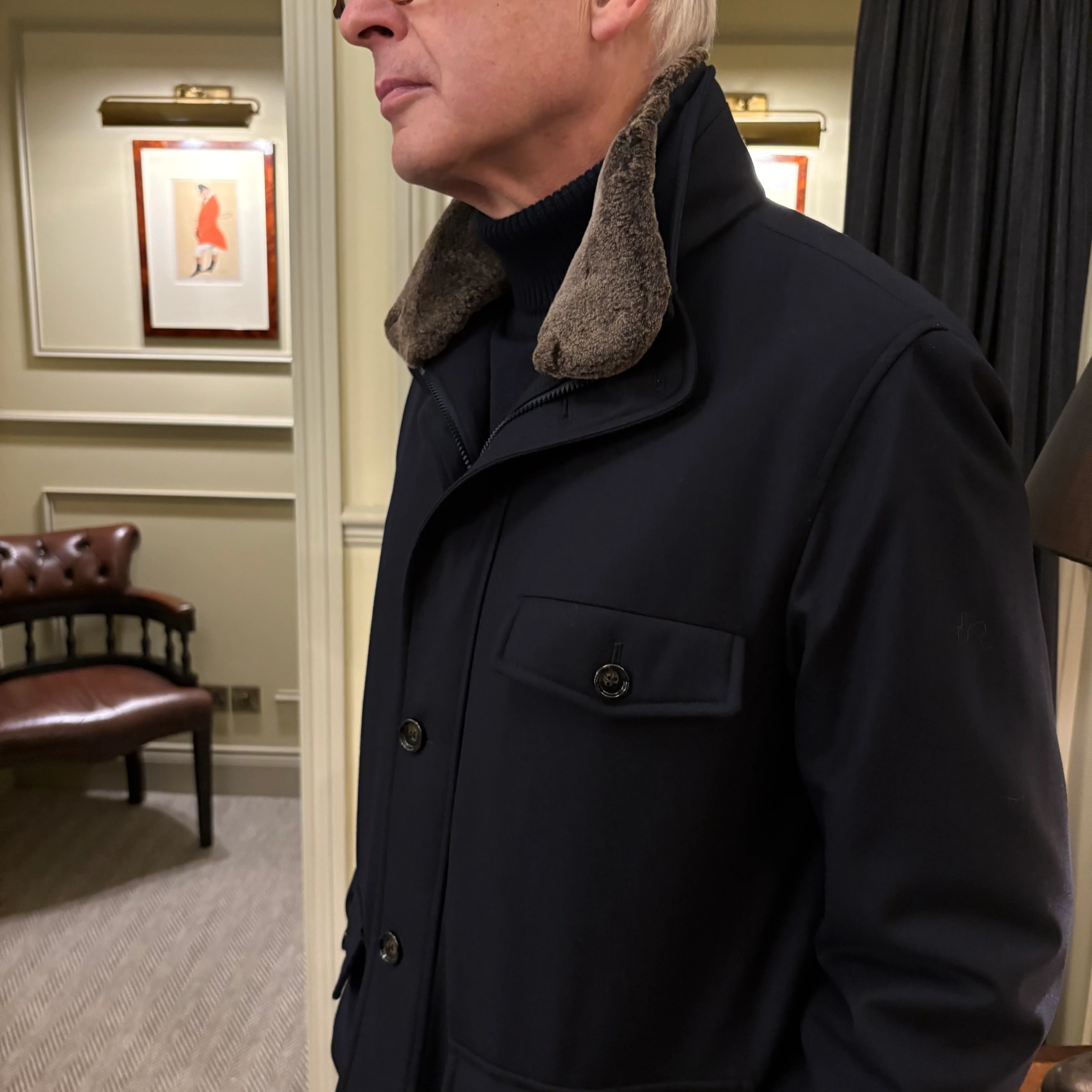 Rhodes Wood quilted jacket with detachable Lambskin collar - Image 8